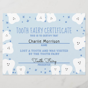 Tooth Fairy Certificate Boy Invitation