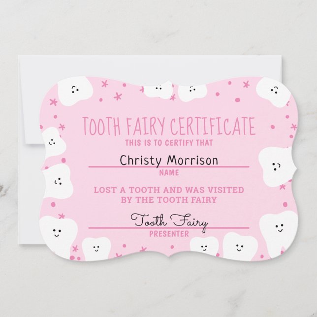 Tooth Fairy Certificate Girl 2 Invitation (Front)