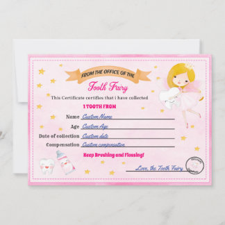 Tooth Fairy Certificate - Lost Tooth Receipt Invitation