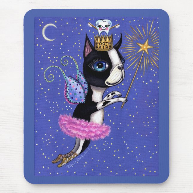 Tooth Fairy Dog Boston Terrier Pink Tutu Crown Mouse Mat (Front)