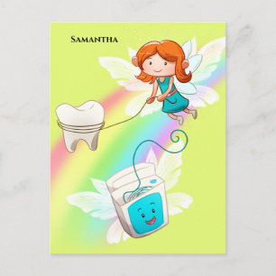 Tooth fairy floss DIY name rainbow dentist Postcard