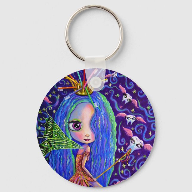 Tooth Fairy Flying Teeth Toothbrush Crown Big Eyes Key Ring (Front)