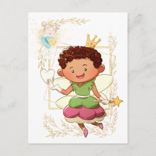 Tooth fairy letter   boy prince and princess gold postcard