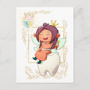 Tooth fairy letter girl princess gold frame postcard