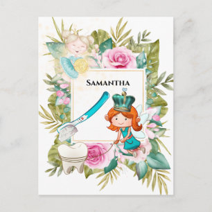 Tooth fairy letter princess toothbrush rose leaf postcard