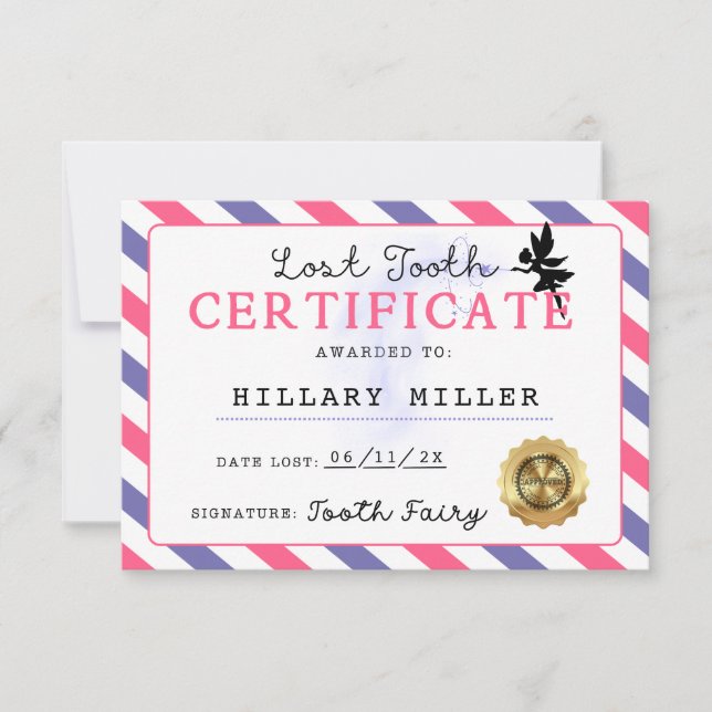 Tooth Fairy Lost Tooth Certification Printable  Invitation (Front)