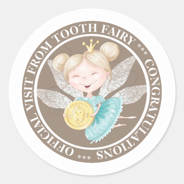 Tooth fairy princess holding gold coin circle text classic round sticker (Front)