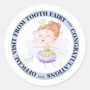 Tooth fairy princess official visit cute boys classic round sticker