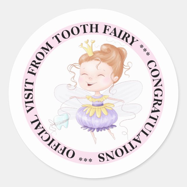 Tooth fairy princess official visit cute kids   classic round sticker (Front)