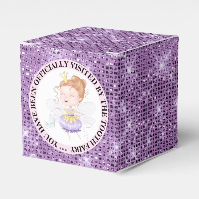 Tooth fairy princess official visit purple sparkle favour box (Front Side)