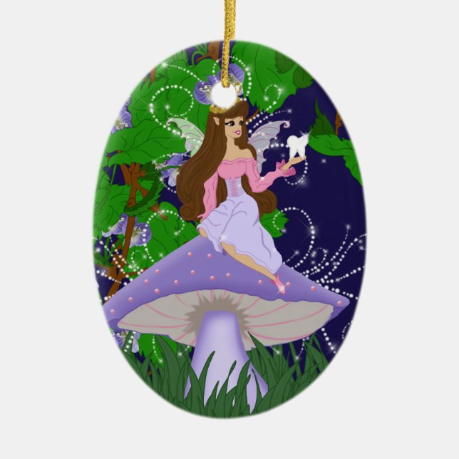 Tooth Fairy Princess on Purple Mushroom Ornament (Front)