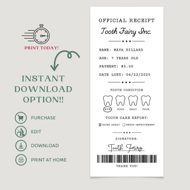 Tooth Fairy Receipt Printable Editable Invitation (tooth fairy, tooth fairy receipt, tooth fairy notification, tooth fairy letter, tooth fairy )