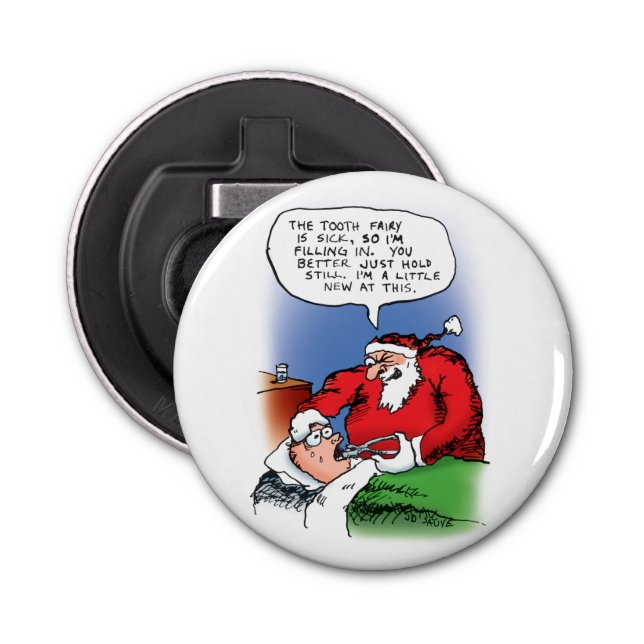 Tooth Fairy Santa Funny Christmas Cartoon Bottle Opener (Front)