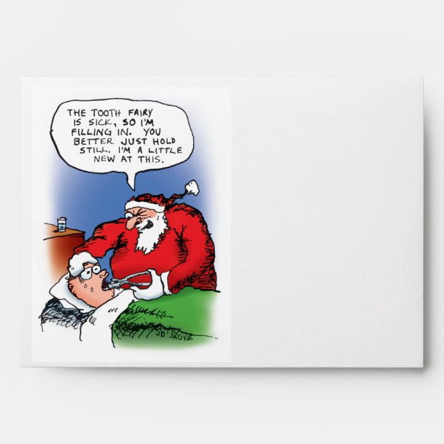 Tooth Fairy Santa Funny Christmas Cartoon Envelope (Front)