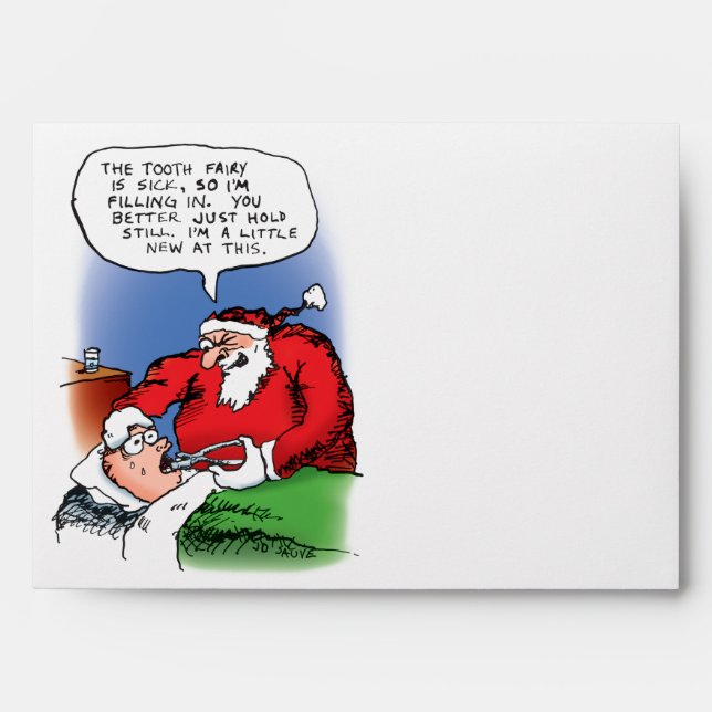 Tooth Fairy Santa Funny Christmas Cartoon Envelope (Front)