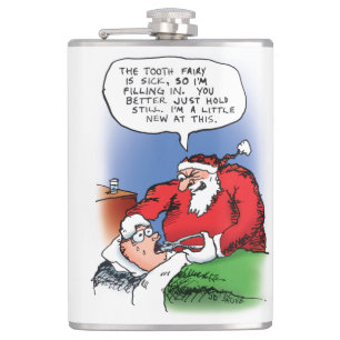 Tooth Fairy Santa Funny Christmas Cartoon Hip Flask