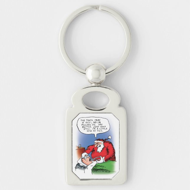 Tooth Fairy Santa Funny Christmas Cartoon Key Ring (Front)