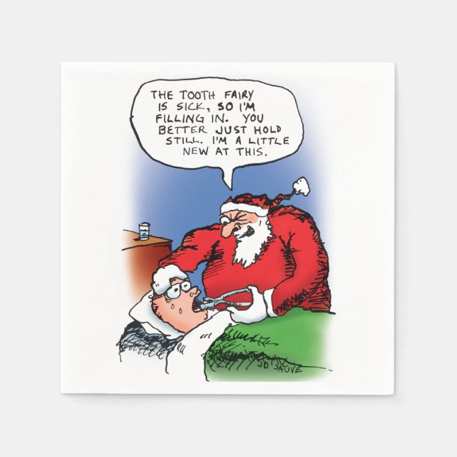 Tooth Fairy Santa Funny Christmas Cartoon Napkin (Front)