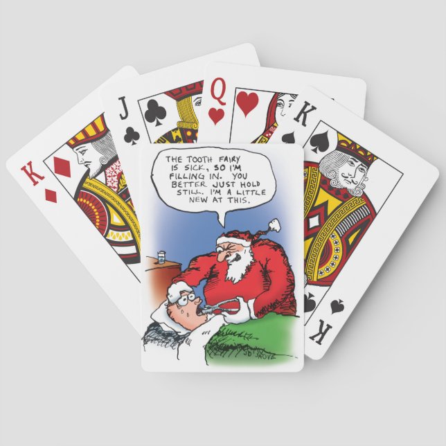 Tooth Fairy Santa Funny Christmas Cartoon Playing Cards (Back)