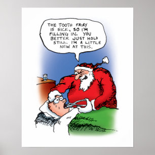 Tooth Fairy Santa Funny Christmas Cartoon Poster