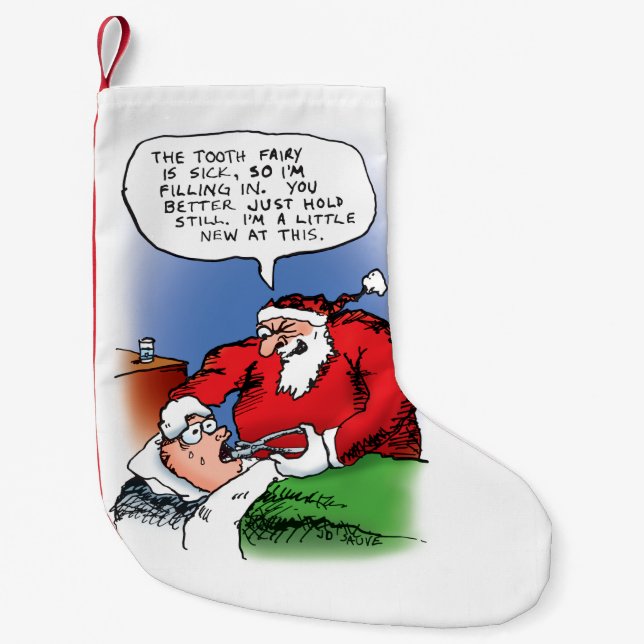 Tooth Fairy Santa Funny Christmas Cartoon Small Christmas Stocking (Front)