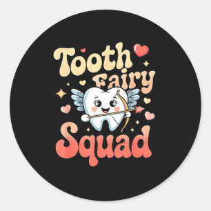 Tooth Fairy Squad Cute Cud Tooth Retro Dental Humo Classic Round Sticker