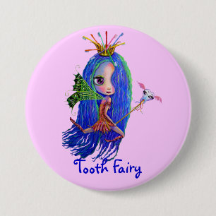 Tooth Fairy with Toothbrush Crown 7.5 Cm Round Badge