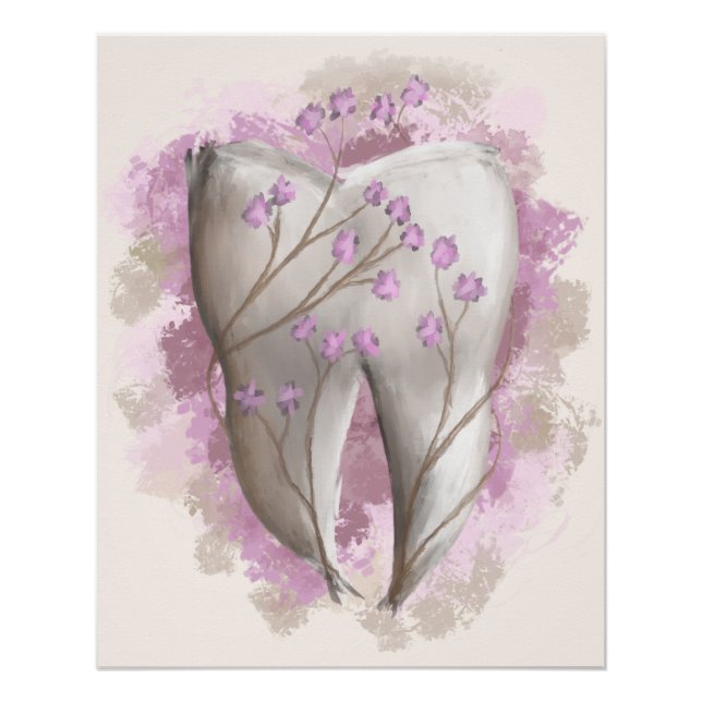 Tooth & Flowers, surrealistic painting. Dental art Poster (Front)
