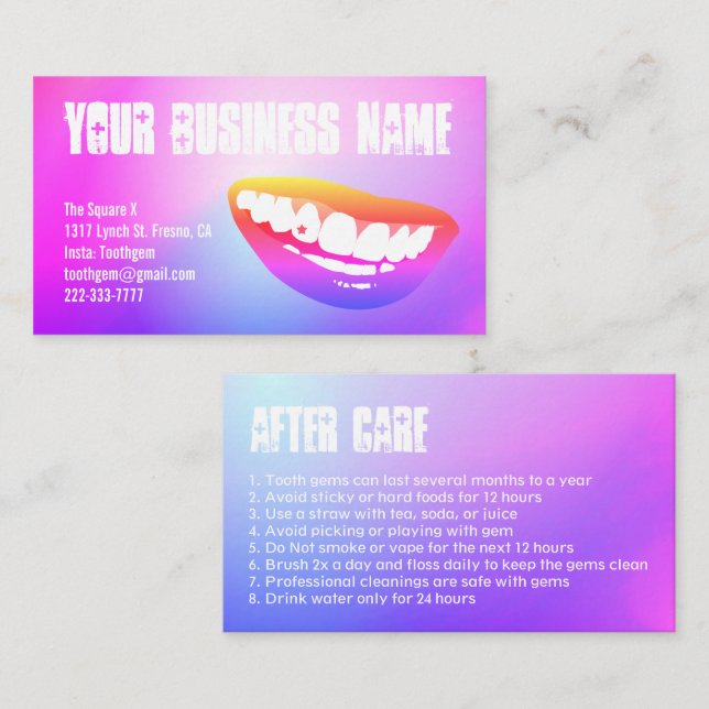 Tooth Gem Custom Planet Lips After Care Business Card (Front/Back)