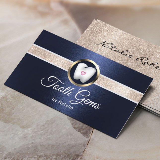 Tooth Gems Modern Navy Blue Dental Beauty Salon Business Card (Creator Uploaded)