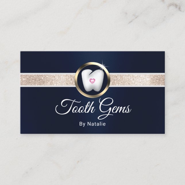Tooth Gems Modern Navy Dental Beauty Salon Business Card (Front)