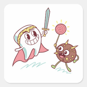 Tooth Hero vs Bacteria Monster Fun Dental Cartoon  Square Sticker