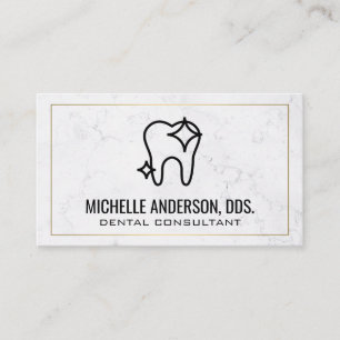 Tooth Icon   Marble Background Business Card