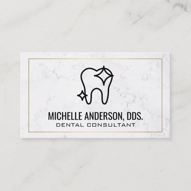 Tooth Icon | Marble Background Business Card (Front)