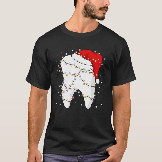 Tooth Lights Santa Hat Christmas Dentist Dental As T-Shirt (Front)