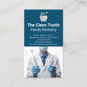 Tooth Logo   Dentist Hold Dental Tools Business Card