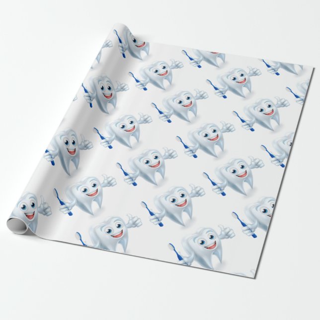 Tooth Mascot Character Wrapping Paper (Unrolled)