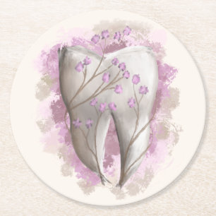 Tooth Painting. Dentist, Dental Assistant Template Round Paper Coaster