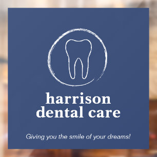 Tooth Sketch Logo Blue Dentist Window Cling