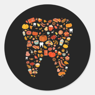 Tooth Teeth Happy Fall Y'all Dental Dentist Thanks Classic Round Sticker