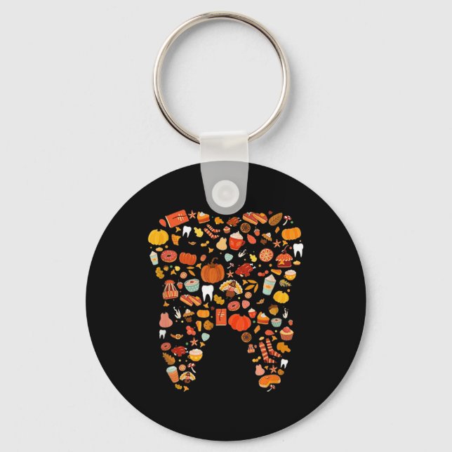 Tooth Teeth Happy Fall Y'all Dental Dentist Thanks Key Ring (Front)