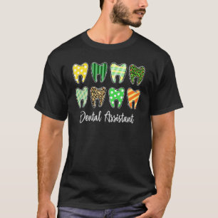 Tooth Teeth Leopard Plaid Dental Assistant St Patr T-Shirt