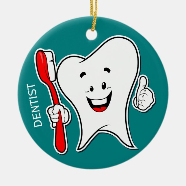 Tooth Toothbrush Dentist Ceramic Ornament (Front)