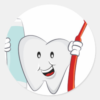 Tooth Toothbrush Toothpaste Cartoon Drawing Classic Round Sticker