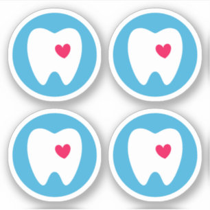 Tooth with heart stickers, set of four stickers