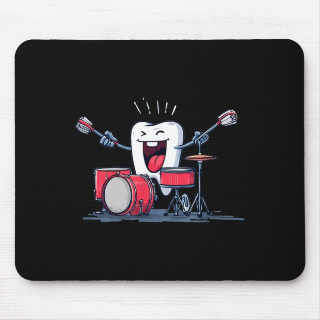 Tooth with Rocking Drums and Toothbrush Graphic Mouse Mat (Front)