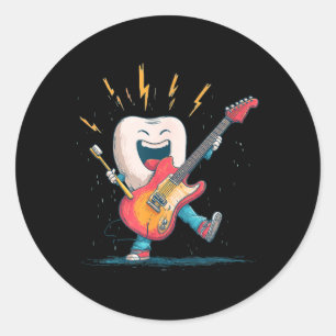 Toothbrush and E-Guitar Graphic for Tooth Care Classic Round Sticker