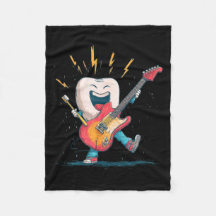 Toothbrush and E-Guitar Graphic for Tooth Care Fleece Blanket