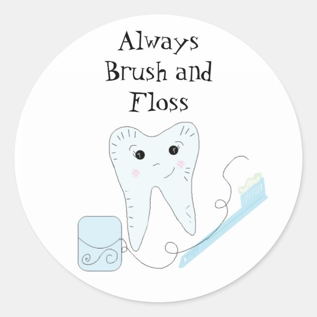 Toothbrush and Tooth Cute Dental Reminder Classic Round Sticker (Front)
