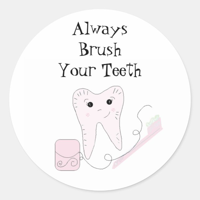 Toothbrush and Tooth Cute Dental Reminder Classic Round Sticker (Front)